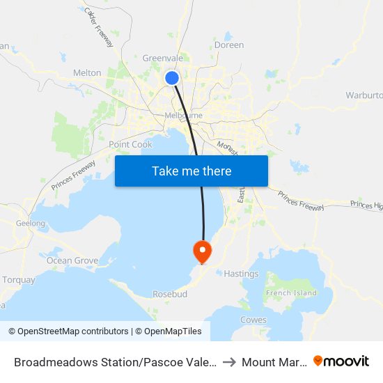 Broadmeadows Station/Pascoe Vale Rd (Broadmeadows) to Mount Martha - Bal map