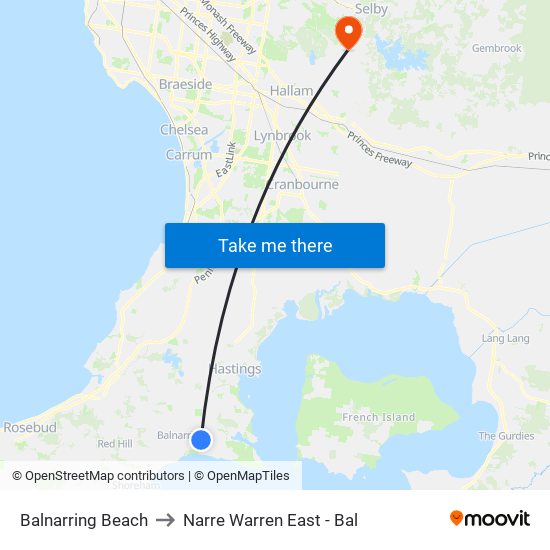 Balnarring Beach to Narre Warren East - Bal map