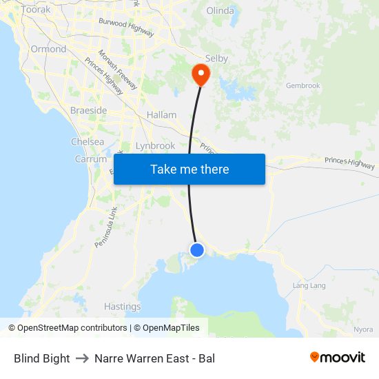 Blind Bight to Narre Warren East - Bal map