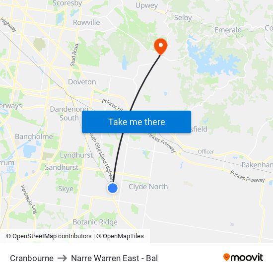 Cranbourne to Narre Warren East - Bal map