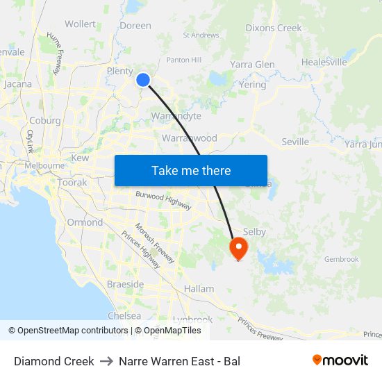 Diamond Creek to Narre Warren East - Bal map