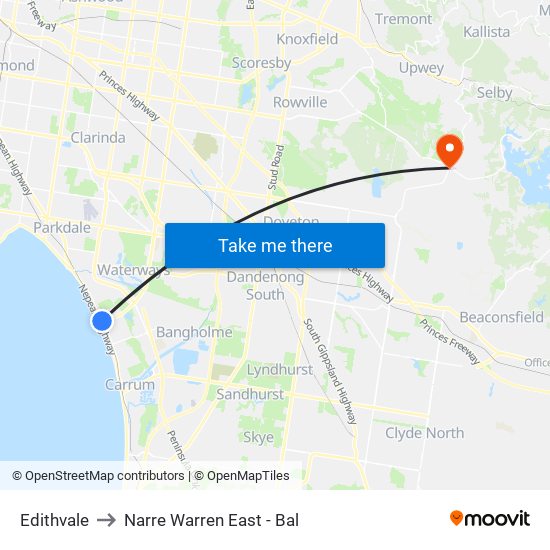Edithvale to Narre Warren East - Bal map