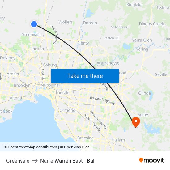 Greenvale to Narre Warren East - Bal map