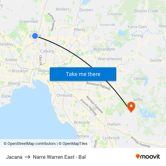 Jacana to Narre Warren East - Bal map