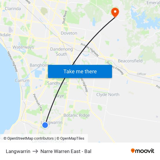 Langwarrin to Narre Warren East - Bal map