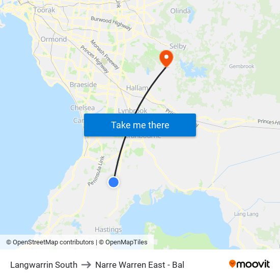 Langwarrin South to Narre Warren East - Bal map