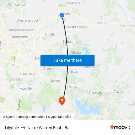 Lilydale to Narre Warren East - Bal map
