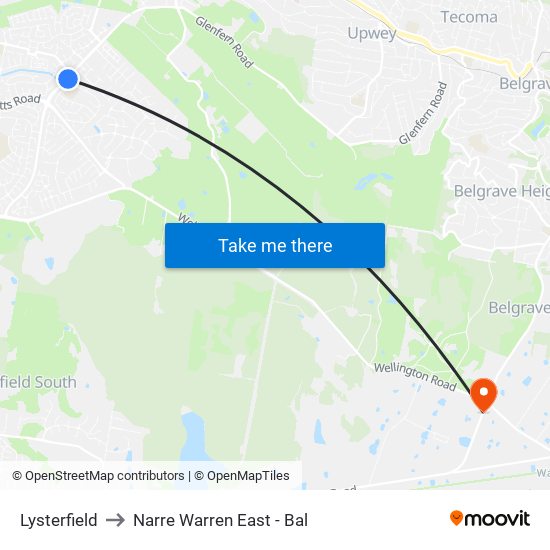 Lysterfield to Narre Warren East - Bal map