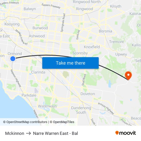 Mckinnon to Narre Warren East - Bal map