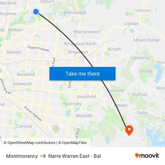Montmorency to Narre Warren East - Bal map