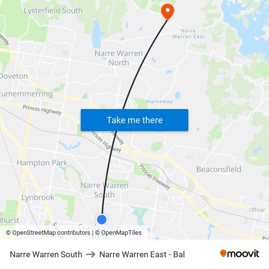 Narre Warren South to Narre Warren East - Bal map