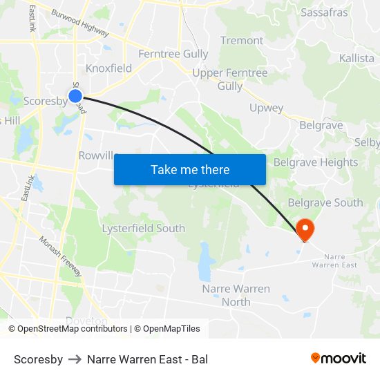 Scoresby to Narre Warren East - Bal map