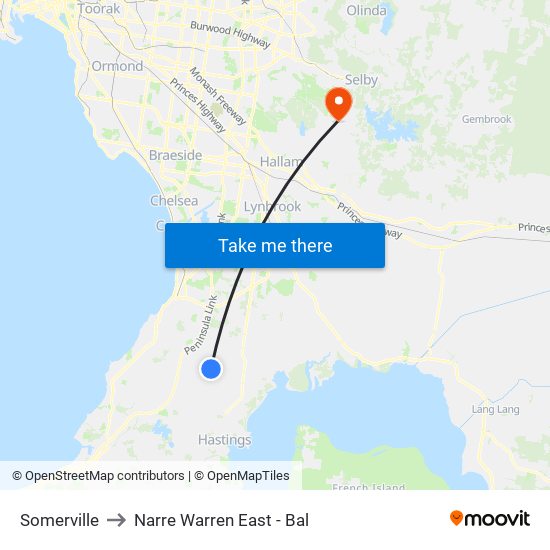 Somerville to Narre Warren East - Bal map