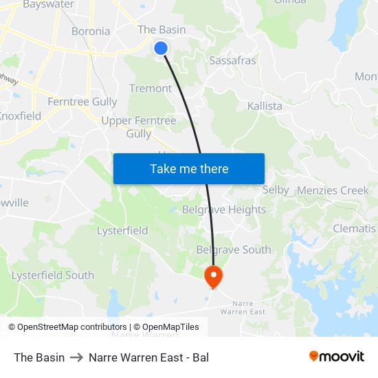 The Basin to Narre Warren East - Bal map