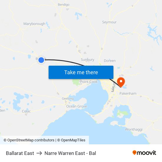 Ballarat East to Narre Warren East - Bal map