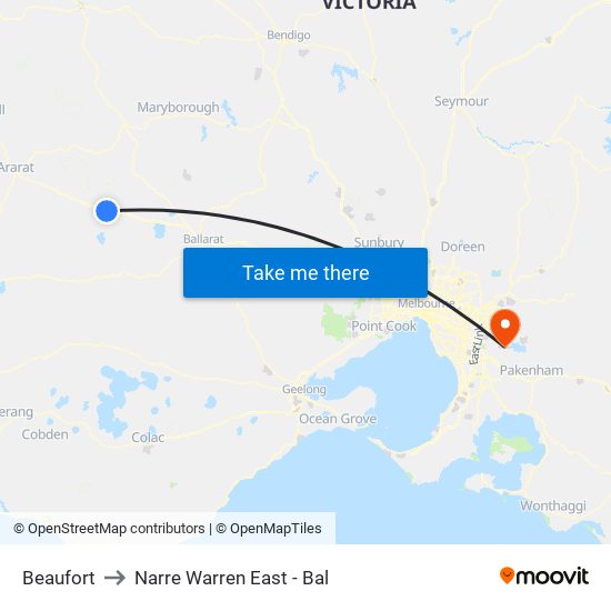 Beaufort to Narre Warren East - Bal map