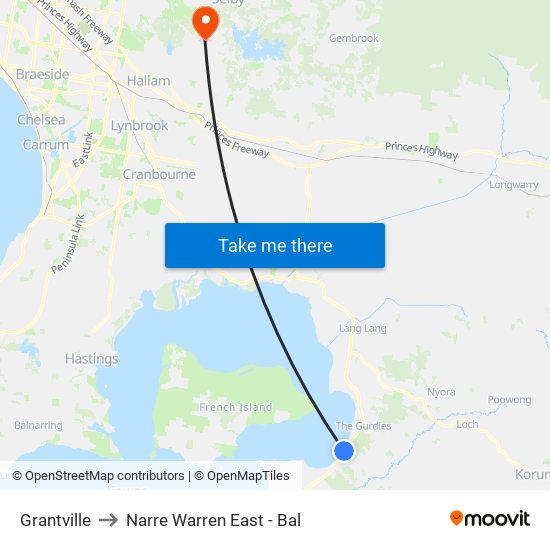 Grantville to Narre Warren East - Bal map