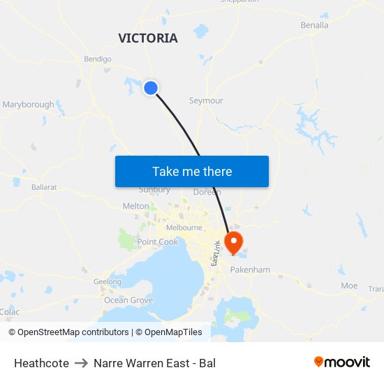 Heathcote to Narre Warren East - Bal map