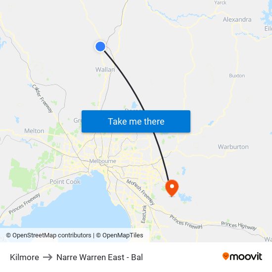 Kilmore to Narre Warren East - Bal map
