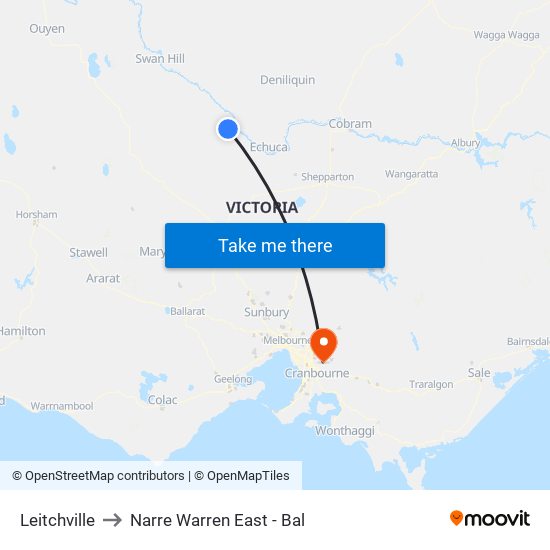 Leitchville to Narre Warren East - Bal map