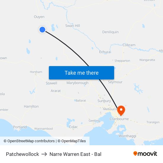 Patchewollock to Narre Warren East - Bal map