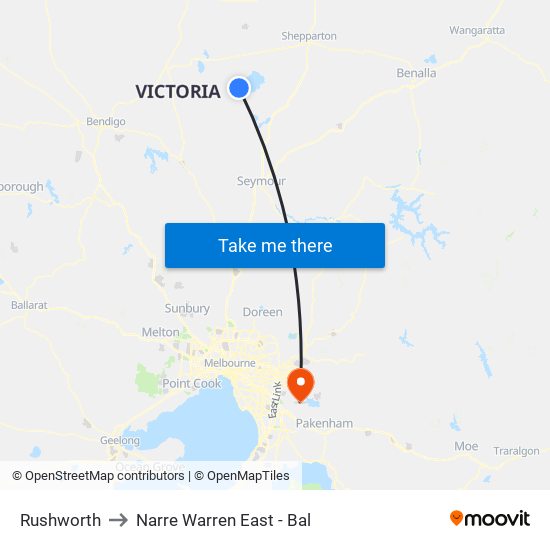 Rushworth to Narre Warren East - Bal map