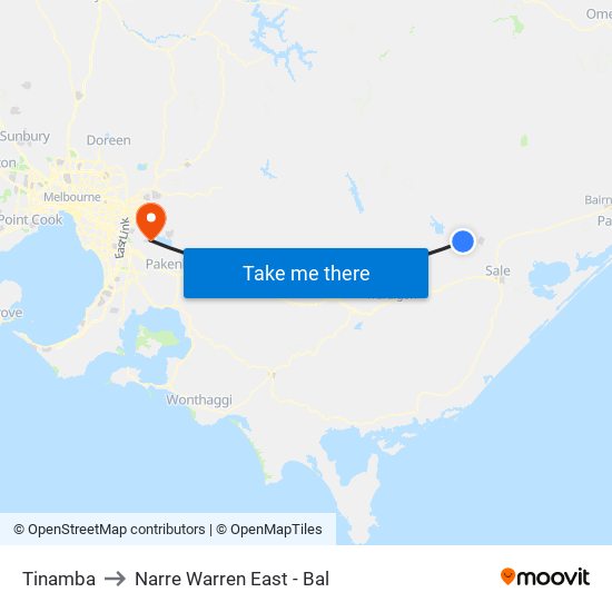Tinamba to Narre Warren East - Bal map