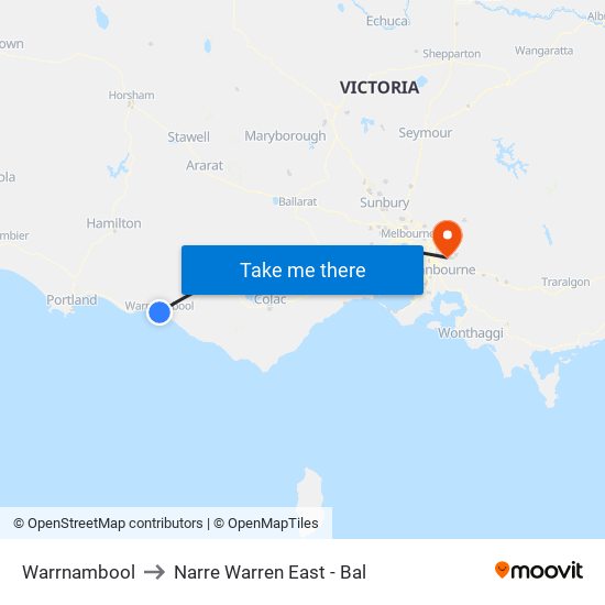 Warrnambool to Narre Warren East - Bal map