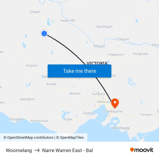 Woomelang to Narre Warren East - Bal map