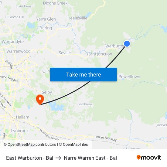 East Warburton - Bal to Narre Warren East - Bal map