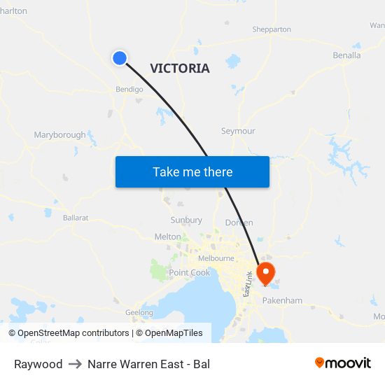 Raywood to Narre Warren East - Bal map