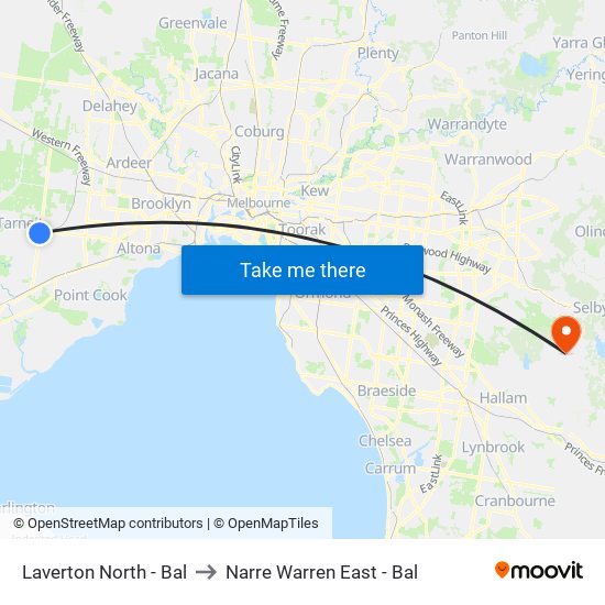 Laverton North - Bal to Narre Warren East - Bal map