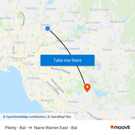 Plenty - Bal to Narre Warren East - Bal map