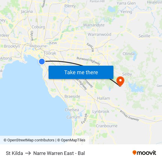 St Kilda to Narre Warren East - Bal map