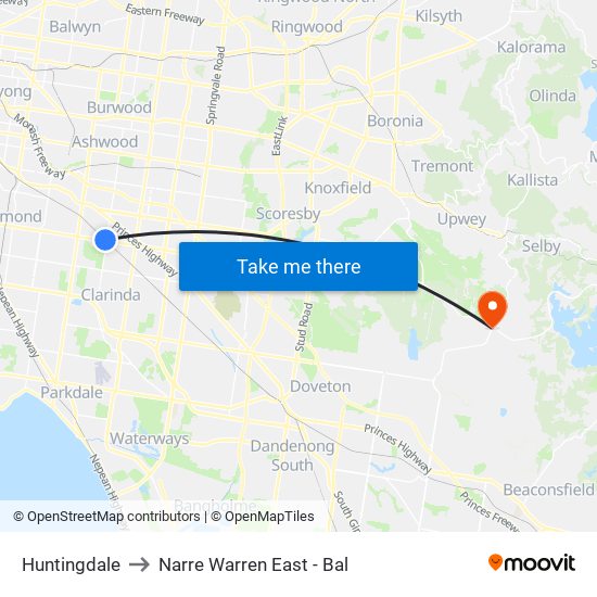 Huntingdale to Narre Warren East - Bal map