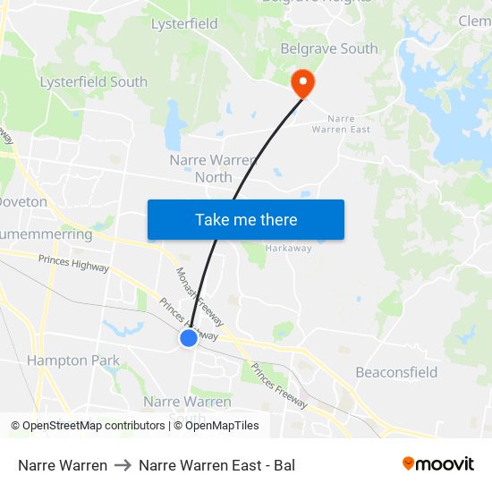 Narre Warren to Narre Warren East - Bal map