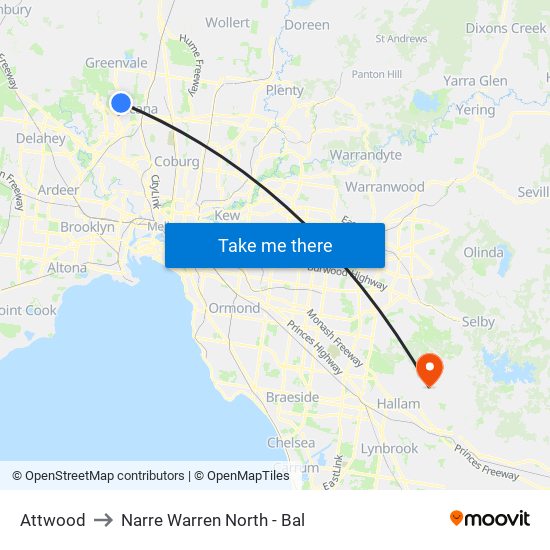 Attwood to Narre Warren North - Bal map