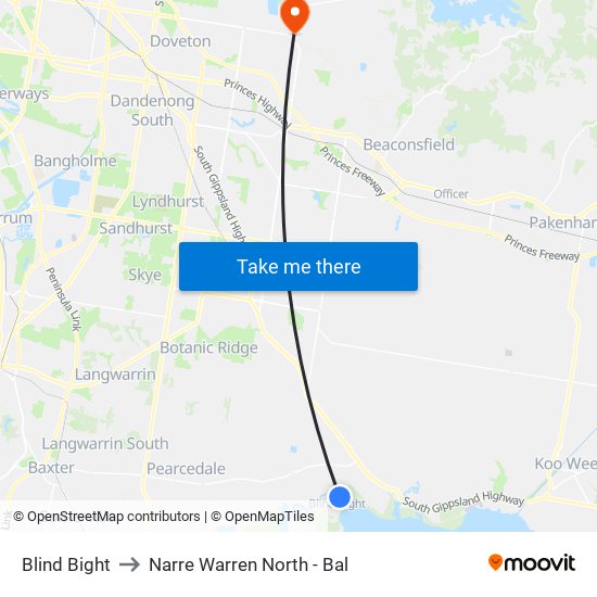 Blind Bight to Narre Warren North - Bal map