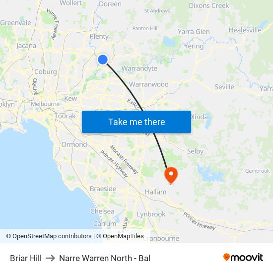 Briar Hill to Narre Warren North - Bal map