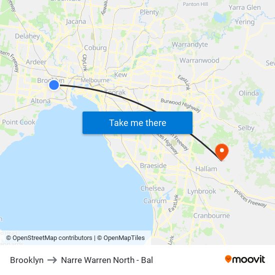 Brooklyn to Narre Warren North - Bal map