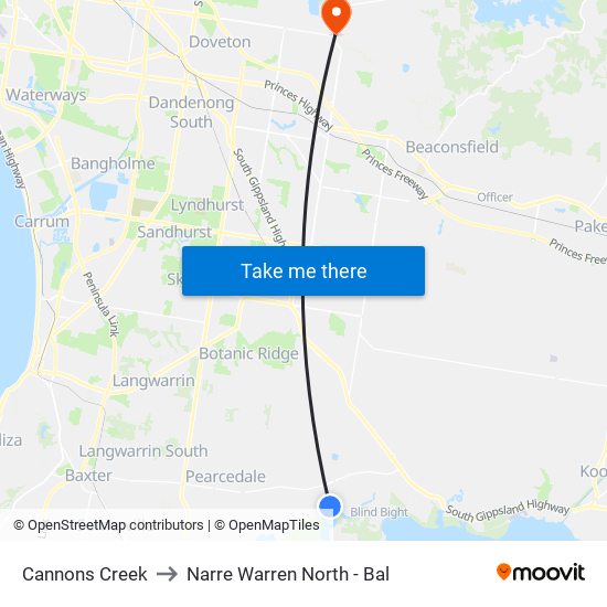 Cannons Creek to Narre Warren North - Bal map