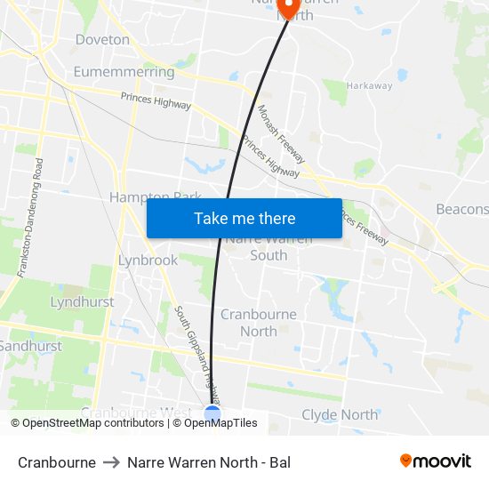 Cranbourne to Narre Warren North - Bal map