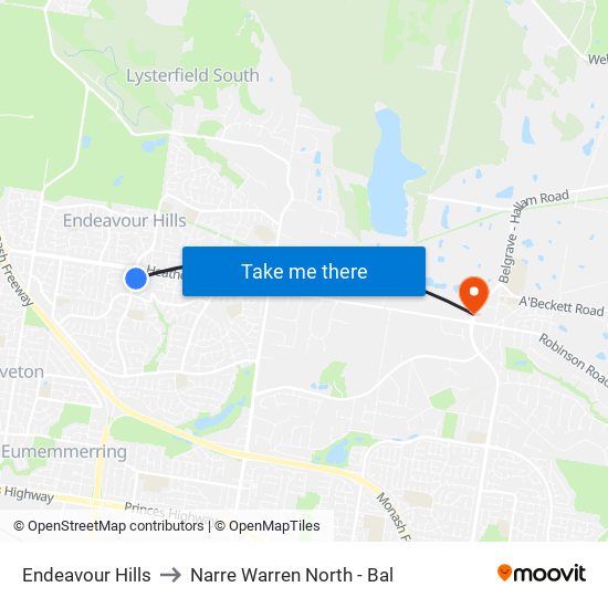 Endeavour Hills to Narre Warren North - Bal map