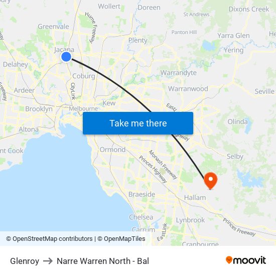 Glenroy to Narre Warren North - Bal map