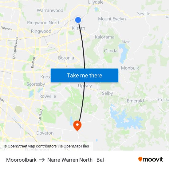 Mooroolbark to Narre Warren North - Bal map