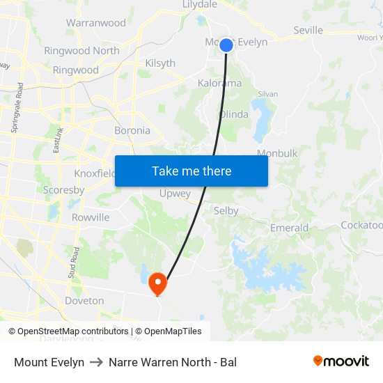 Mount Evelyn to Narre Warren North - Bal map