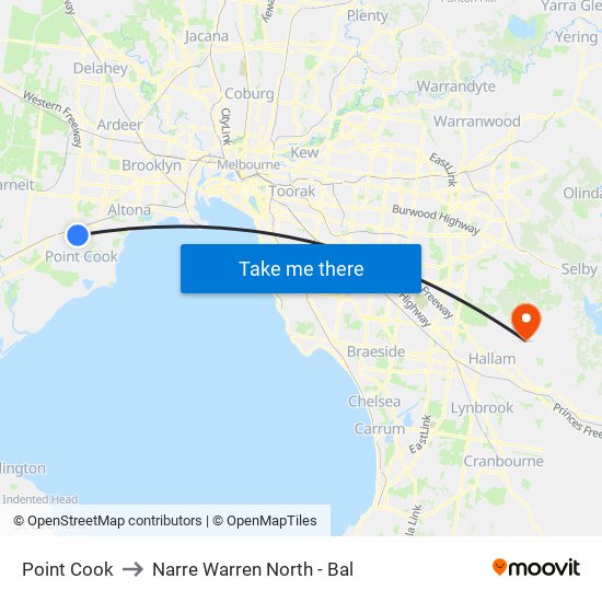 Point Cook to Narre Warren North - Bal map