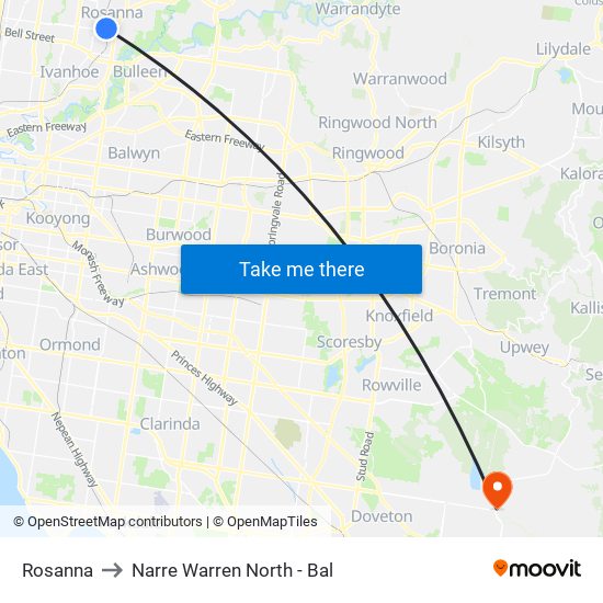 Rosanna to Narre Warren North - Bal map