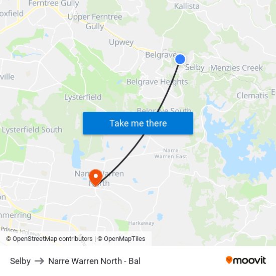 Selby to Narre Warren North - Bal map