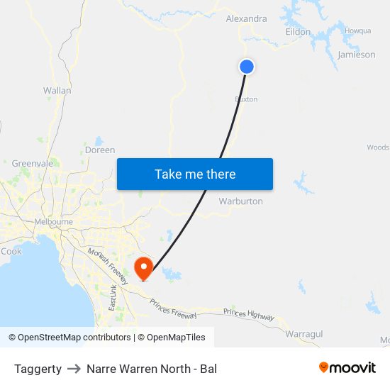 Taggerty to Narre Warren North - Bal map